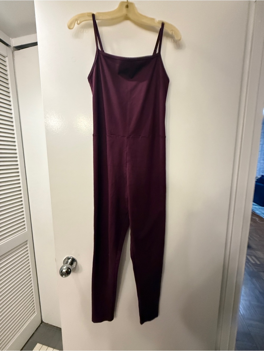 girlfriend collective Spaghetti-Strap Jumpsuit in Plum.